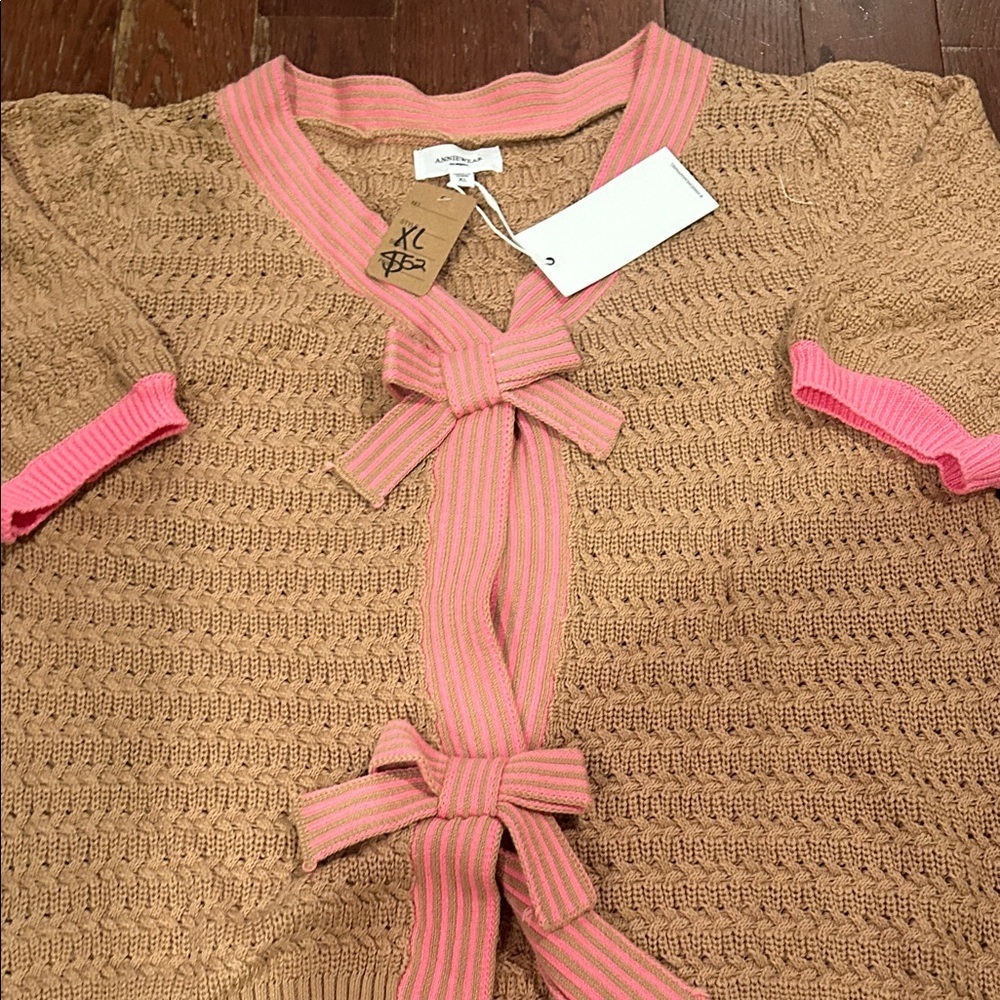 Boutique Beige Cardigan with Pink Trim - Picture 4 of 8